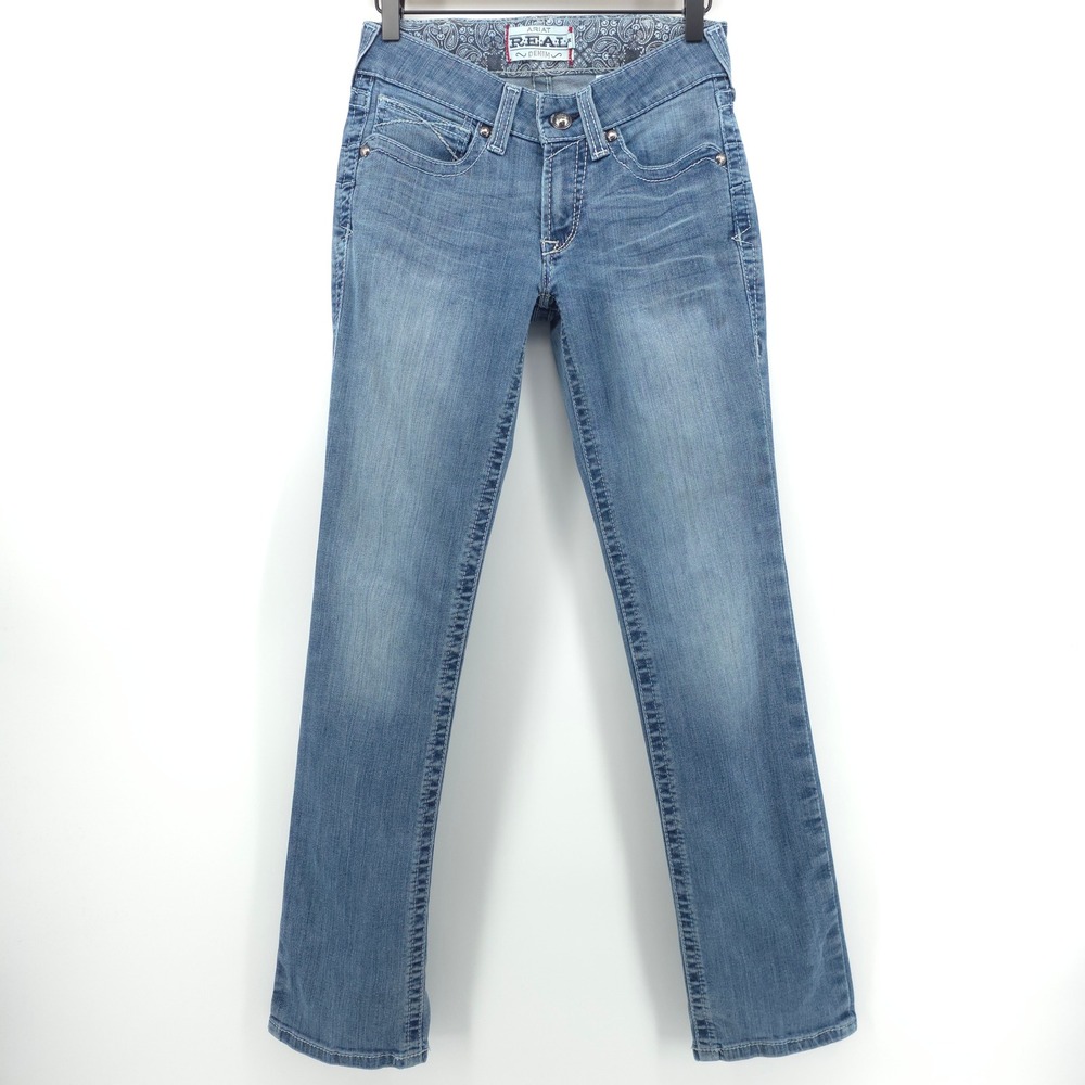 Ariat Womens Jeans REAL Denim 26R Blue Straight Leg Western Paisley